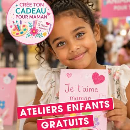 Affiche des ateliers enfants gratuits pour la fête des mères en galerie à La Réunion